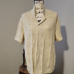 Men's ABERCROMBIE & FITCH Cream Crochet Button-Up Shirt